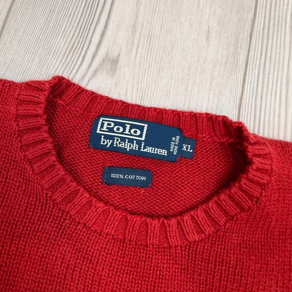 Polo Ralph Lauren Red Cotton Crewneck Sweater Mens XL Blue Pony Logo